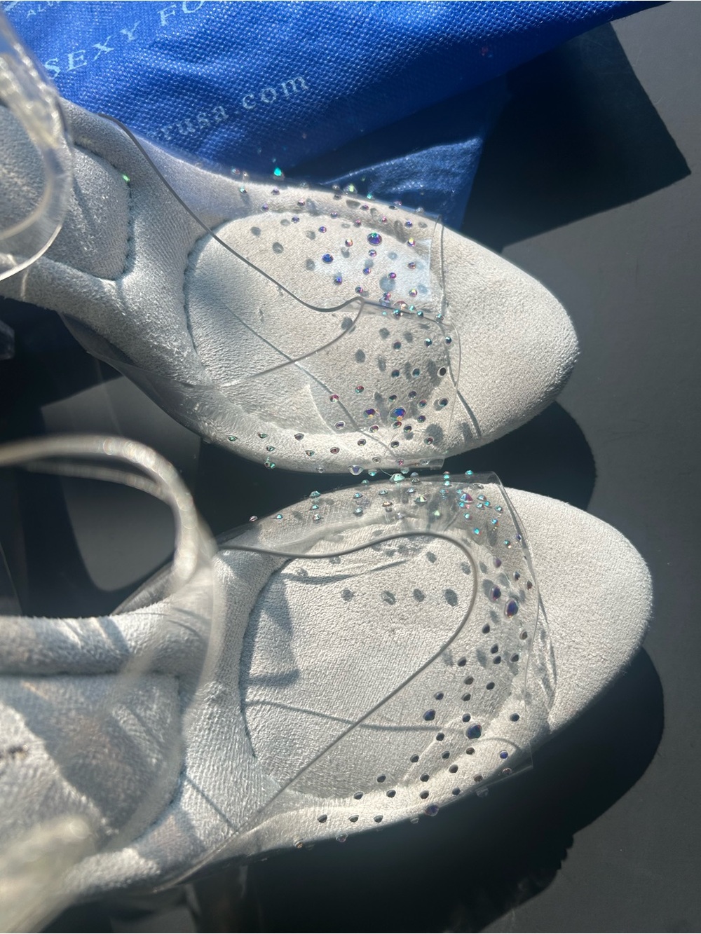 Fabulicious Clear Platform Competition Heels — Rhinestone Toe Like New 8
